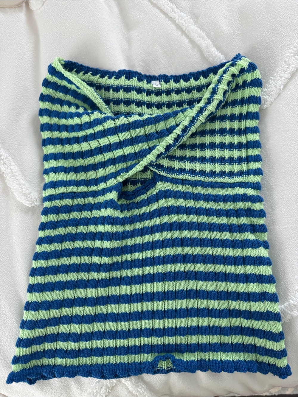 Striped Green & Blue Women's Knit Tube Sweater